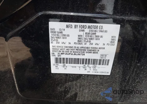 2020 Lincoln Nautilus Black Label z USA, uszkodzony, nr VIN 2LMPJ9JP2LBL06728